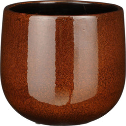 Mica Decorations Plantenpot/bloempot - keramiek - terra bruin glans/spotted- D18/H16 cm