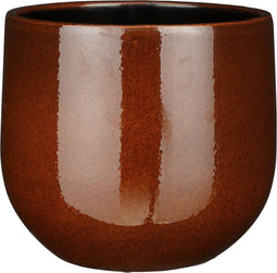 Mica Decorations Plantenpot/bloempot - keramiek - terra bruin glans/spotted- D25/H20 cm