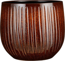 Mica Decorations Plantenpot/bloempot - keramiek - terra bruin glans/ribbels- D29/H25 cm