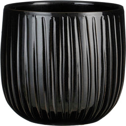 Mica Decorations Plantenpot/bloempot - keramiek - zwart glans/ribbels- D21/H19 cm