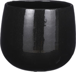 Mica Decorations Plantenpot/bloempot - keramiek - zwart glans/spotted- D18/H16 cm