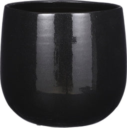Mica Decorations Plantenpot/bloempot - keramiek - zwart glans/spotted- D25/H20 cm