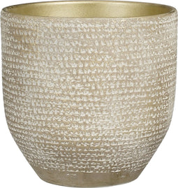 Mica Decorations Plantenpot/bloempot - terracotta - champagne/wit flakes relief- D24/H22 cm