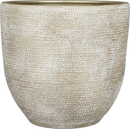 Mica Decorations Plantenpot/bloempot - terracotta - champagne/wit flakes relief- D39/H36 cm