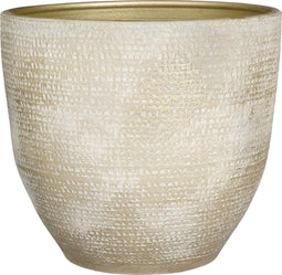 Mica Decorations Plantenpot/bloempot - terracotta - champagne/wit flakes relief- D35/H32 cm