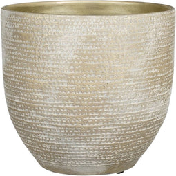 Mica Decorations Plantenpot/bloempot - terracotta - champagne/wit flakes relief- D29/H26 cm