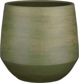 Mica Decorations Plantenpot/bloempot - terracotta - donkergroen relief - D30/H28 cm