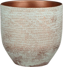 Mica Decorations Plantenpot/bloempot - terracotta - koper/wit flakes relief- D24/H22 cm