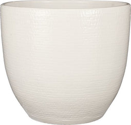 Mica Decorations Plantenpot/bloempot - terracotta - wit flakes relief- D35/H32 cm