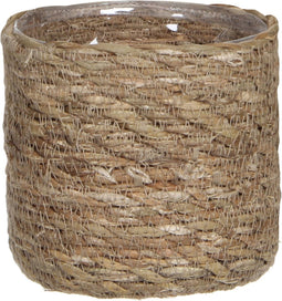 Mica Decorations Plantenpot - rotan - bruin - plantenmand - 12 x 12 cm - Met plastic binnenkant