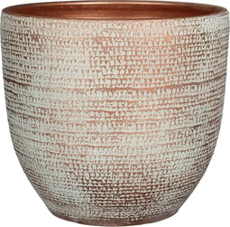 Mica Decorations Plantenpot - terracotta - koper/wit flakes relief- D35/H32 cm - bloempot