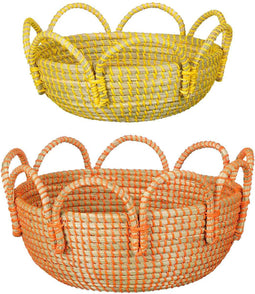 Mica Decorations Plateau Schaal - 37x37x15 cm - Zeegras - Oranje,Geel- Set van 2