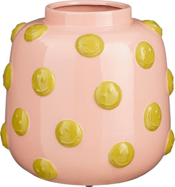 Mica Decorations Smiley Vaas - H28 x Ø29 cm - Keramiek - Lichtroze, Oker