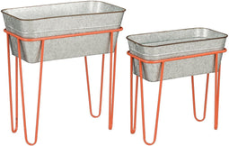 Mica Decorations Stanly Bloempot op Standaard - Set van 2 - L42 x B21 x H46 - Metaal - Perzik