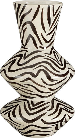 Mica Decorations Stratt Vaas - H38 x Ø21 cm - Keramiek - Zwart, Wit
