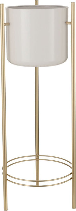 Mica Decorations Sverre Bloempot op Standaard - H81 x Ø28 cm - Wit, Goud
