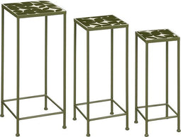 Mica Decorations Tuintafel Bologna - 28x28x67 cm - Ijzer - Donker Groen - Set van 3