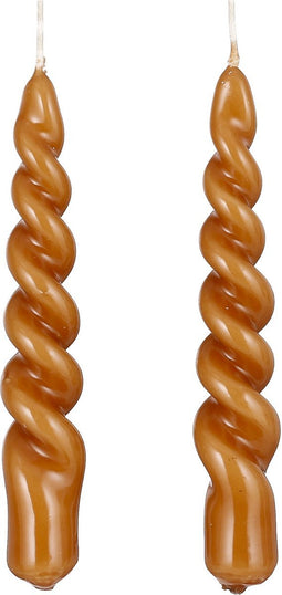Mica Decorations Twist Kaars - Set van 2 - H15 cm - Bruin, glanzend