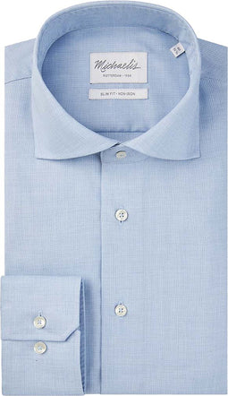 Michaelis slim fit heren overhemd - dobby - blauw - Strijkvrij - Boordmaat: 41