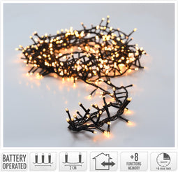 Micro Cluster 200 led - 4m - extra warm wit - Batterij - Lichtfuncties - Geheugen - Timer