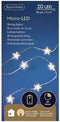 Micro LED string met sterren - 95 cm - 20 LEDs - zilverkleurig