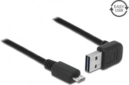 Micro USB naar Easy-USB-A haaks (boven/beneden) kabel - USB2.0 - tot 2A / zwart - 1 meter