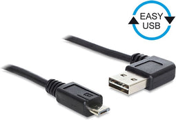 Micro USB naar Easy-USB-A haaks (links/rechts) kabel - USB2.0 - tot 2A / zwart - 0,50 meter
