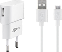 Micro USB opladerset 1.0 Ampere met 1 meter Micro USB kabel wit