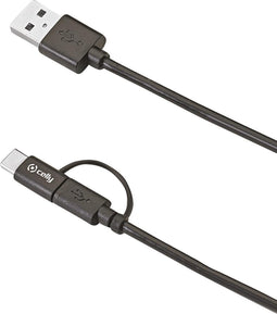 Micro-USB/Type-C Kabel, 1 meter - Zwart - Kunststof - Celly