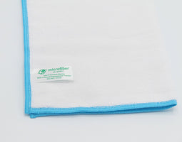Microvezeldoek 38x38 cm gerecycled microvezel 5 stuks wit met blauwe rand