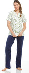 Pastunette Lemon Leaves - Dames Pyjamaset - 100% Organisch Katoen - Wit/Groen/Blauw - Maat 50