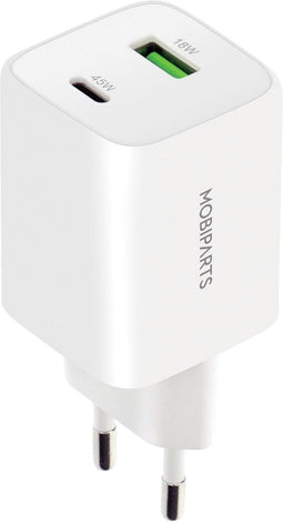 Mobiparts GaN Oplader - USB-C/USB-A - PD 3.0/QC 45W - Wit