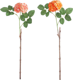 J-Line bloem Roos Wild 2 Bladeren - kunststof - oranje/roze - 2 stuks