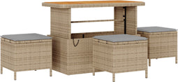 vidaXL - 4 - Delige - Tuin - Eettafelset - met - Kussens - Beige - Poly - Rattan - Acacia