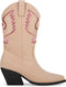 POSH by Poelman BIBI - Enkellaarzen - Cowboy stijl met ritssluiting - Beige met metallic roze