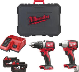 Milwaukee 18V Li-Ion brushless combiset M18BLDD + M18BLID 2x M18B4 accu