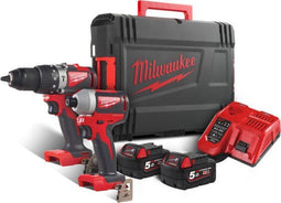 Milwaukee M18 BLPP2A-502X 18V Li-Ion accu Klopboor-/schroefmachine (M18 BLPD2) & Slagschroevendraaier (M18 BLID2) combiset (2x 5.0Ah accu) in HD box - Koolborstelloos