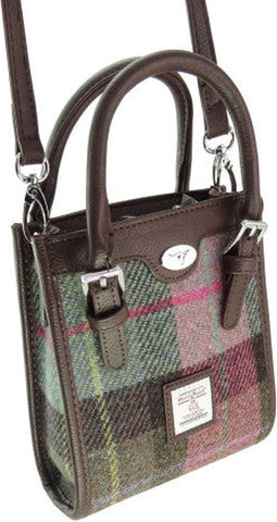 Mini Handtas Keltie Gedempt Groen & Paars Tartan - Schouderband - Harris Tweed - Glen Appin of Scotland