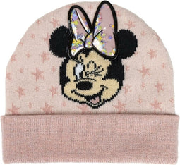 Minnie Mouse Disney Muts Kinderen Meisjes Winter 3D Strik Gevuld Met Glinsterende Pailletten - One Size - 100 % Acryl - Roze/Zalm