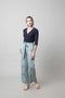 Mintgroene wijde broek met bloemen