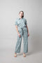 Mintgroene wijde broek met bloemen