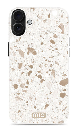 Mio by Mobilize Hoesje geschikt voor Apple iPhone 16 MagSafe Telefoonhoesje Hardcase | Mio by Mobilize Backcover | Geschikt voor MagSafe | Geschikt voor Draadloos Opladen met Magnetische Ring | MagSafe Case - Soft Terrazzo | Wit,goud