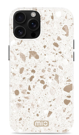 Mio by Mobilize Hoesje geschikt voor Apple iPhone 16 Pro Max MagSafe Telefoonhoesje Hardcase | Mio by Mobilize Backcover | Geschikt voor MagSafe | Geschikt voor Draadloos Opladen met Magnetische Ring | MagSafe Case - Soft Terrazzo | Wit,goud