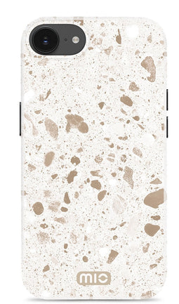 Mio by Mobilize Hoesje geschikt voor Apple iPhone 16e MagSafe Telefoonhoesje Hardcase | Mio by Mobilize Backcover | Geschikt voor MagSafe | Geschikt voor Draadloos Opladen met Magnetische Ring | MagSafe Case - Soft Terrazzo | Wit,goud