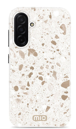 Mio by Mobilize Hoesje geschikt voor Samsung Galaxy A26 MagSafe Telefoonhoesje Hardcase | Mio by Mobilize Backcover | Geschikt voor MagSafe | Geschikt voor Draadloos Opladen met Magnetische Ring | MagSafe Case - Soft Terrazzo | Wit,goud