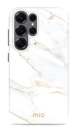 Mio by Mobilize Hoesje geschikt voor Samsung Galaxy S25 Ultra MagSafe Telefoonhoesje Hardcase | Mio by Mobilize Backcover | Geschikt voor MagSafe | Geschikt voor Draadloos Opladen met Magnetische Ring | MagSafe Case - White Marble | Wit