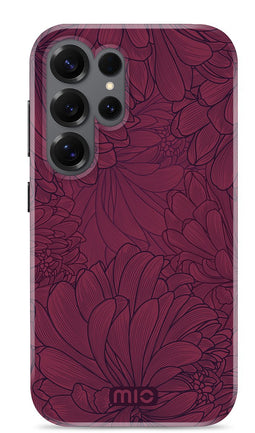 Mio by Mobilize Hoesje geschikt voor Samsung Galaxy S25 Ultra MagSafe Telefoonhoesje Hardcase | Mio by Mobilize Backcover | Geschikt voor MagSafe | Geschikt voor Draadloos Opladen met Magnetische Ring | MagSafe Case - Berry Blooms | Rood