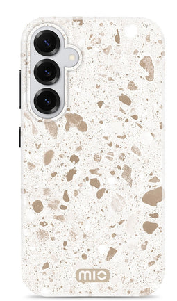 Mio by Mobilize Hoesje geschikt voor Samsung Galaxy S25 Ultra MagSafe Telefoonhoesje Hardcase | Mio by Mobilize Backcover | Geschikt voor MagSafe | Geschikt voor Draadloos Opladen met Magnetische Ring | MagSafe Case - Soft Terrazzo | Wit,goud
