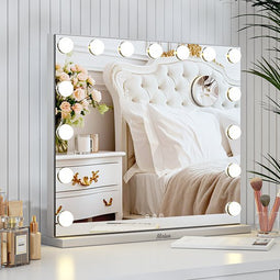 Mirlux Hollywood Make Up Spiegel - LED Verlichting - 10x Zoom - Ophangbaar - Wit - 58x48cm