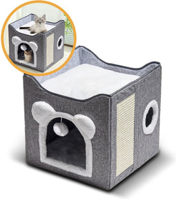 MIRO® Kattenhuis Met Krabpaal - Slaaphol , Mand , Hok , Bed & Meubel voor Katten - Opvouwbaar Met Krabmat - Grijs